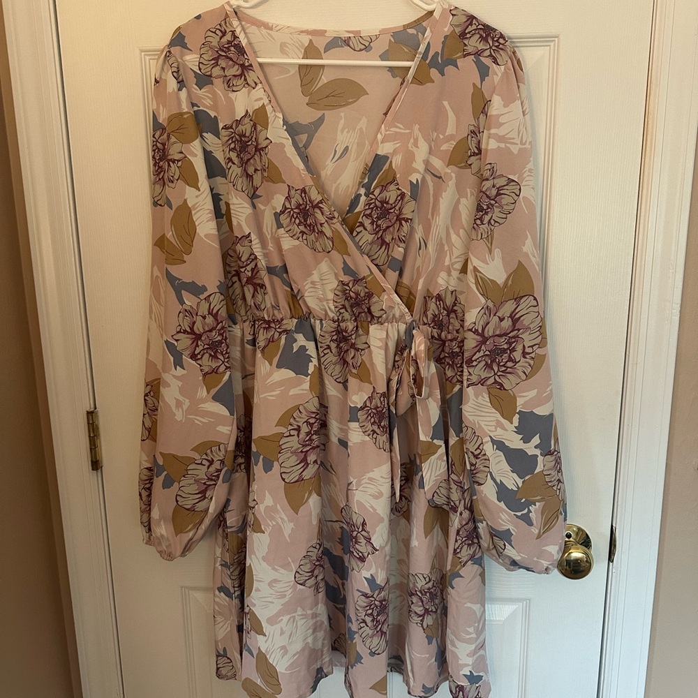 Clasi Floral Print Lantern Sleeve Belted Dress